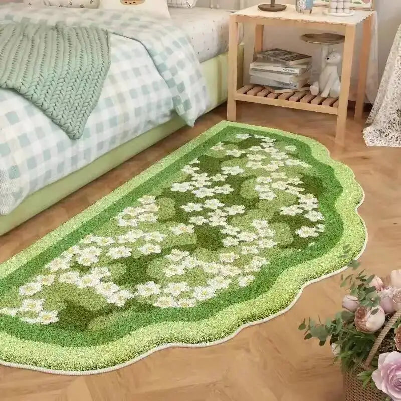 Fresh Style Green Carpet Green Moss Thicken Plush Rugs for Bedroom Bedside Irregular Non-slip Dirty Resistant Carpet Home Decor