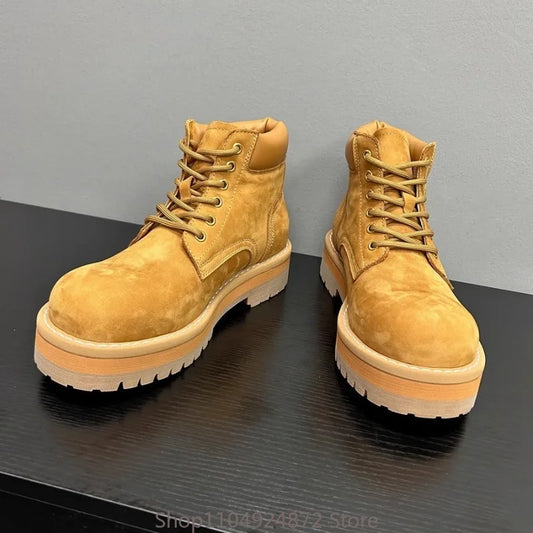 Handmade Men's Shoes Thick Sole Casual Genuine Leather Work Motorcycle Boots Male Desert Outdoor Youth Oxford Ankle Boots