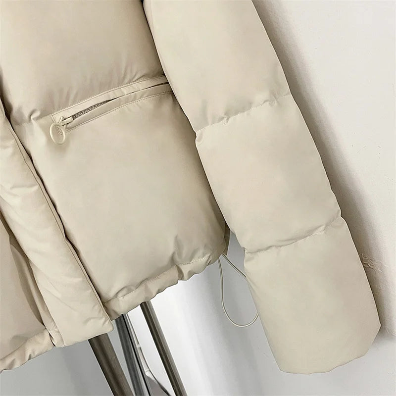 women's winter down jacket 2026 new detachable fox fur collar hooded women's down coat White duck down filled warm thick coat
