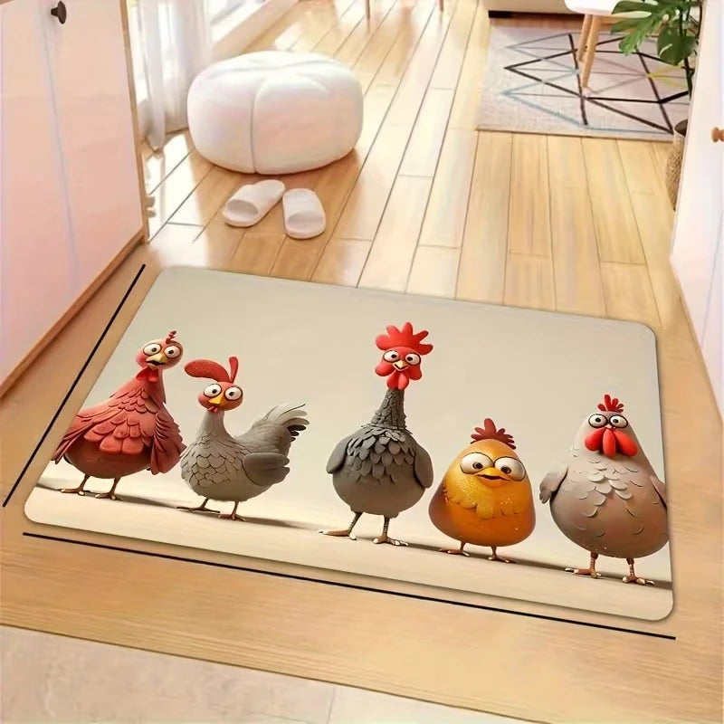 Fun Cartoon Chicken Kitchen Mat - Non-Slip, Machine Washable Rug for Dining Room Decor, Indoor Outdoor Use, Chicken Kitchen Rugs