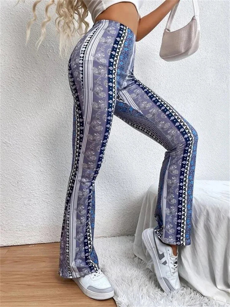 Personalized and Trendy Street Style Women's High Elasticity Tight Fitting Slightly Flared Sexy Printed Pants Leggings