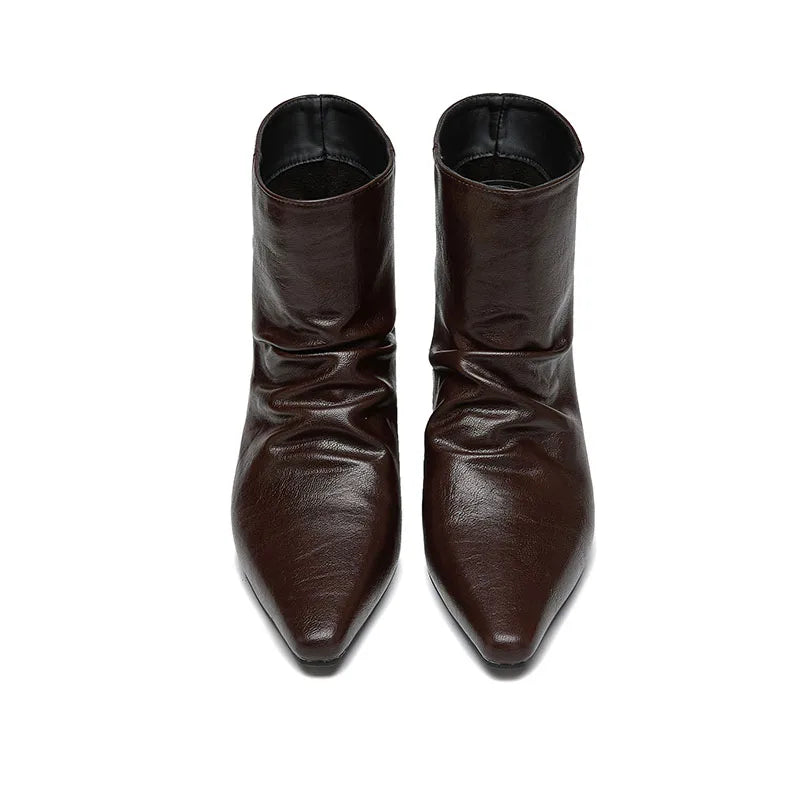 AIYUQI 2026 Women Pointed Toe Ankle Boots Vintage Ruched Kitten Heel Short Boots Elegant Slip On Dress Booties for Daily Party