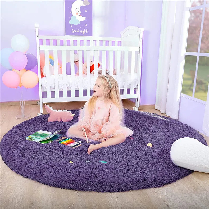 Round Fluffy Soft Area Rugs for Kids Room Princess Castle Plush Shaggy Carpet Cute Circle Nursery Rug Home Decor Circular Carpet