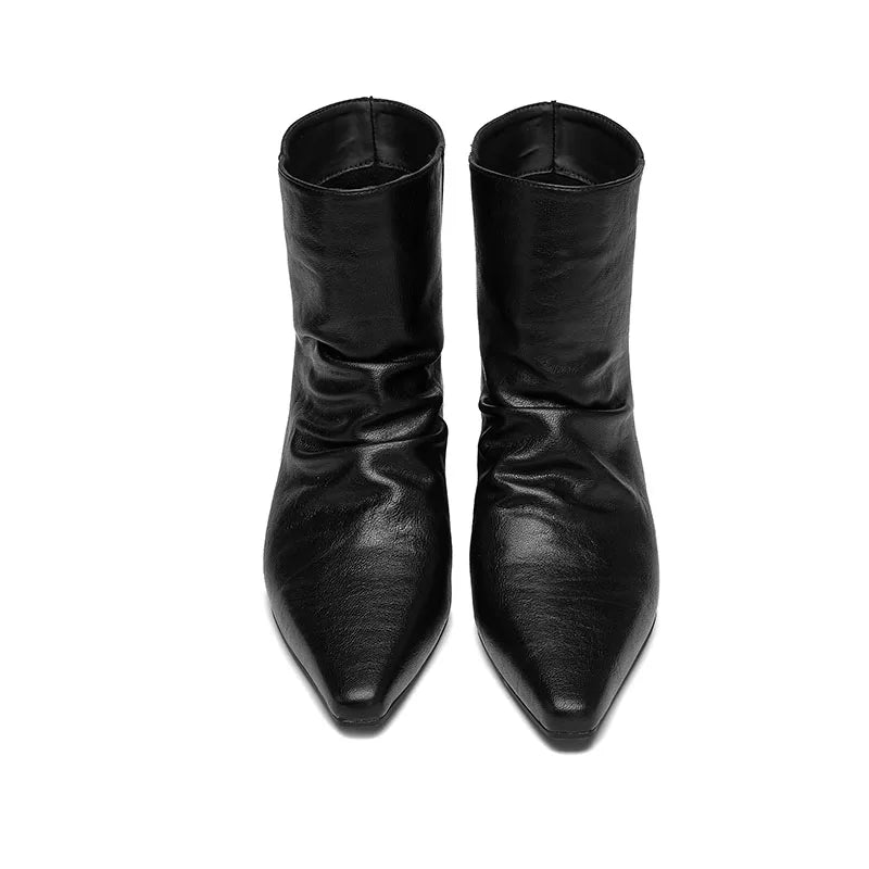 AIYUQI 2026 Women Pointed Toe Ankle Boots Vintage Ruched Kitten Heel Short Boots Elegant Slip On Dress Booties for Daily Party
