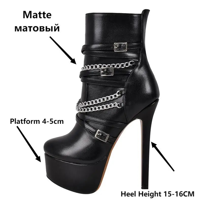 Onlymaker Women Platform Ankle Boots Black Matte Side Zipper Big Size Stilettos Winter Booties