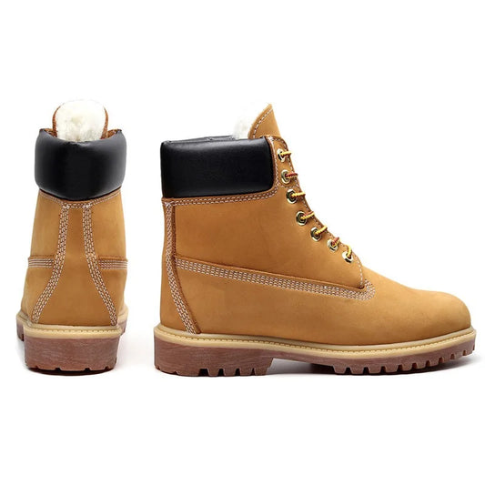Handmade Genuine Leather Men Shoes Ankle Work Boots Outdoor Hiking Desert Boots Plush Warm Comfortable Snow Boots