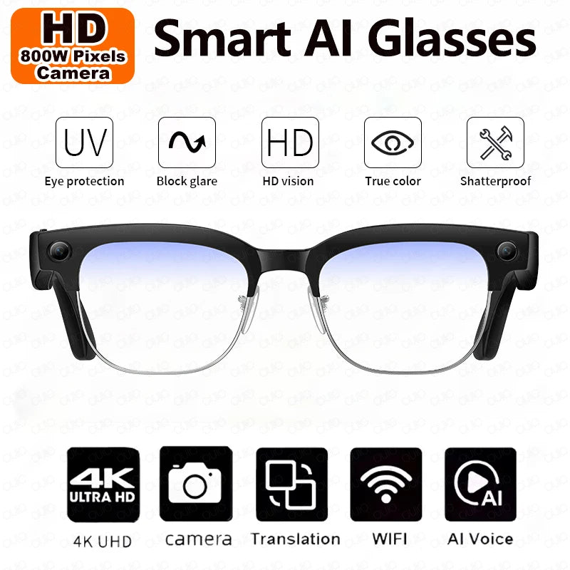 2026 New Smart AI Glasses AI Intelligent Translation 4K Ultra HD 8MP HD Camera AI Voice Wake-up Photo Recording AI Smart Glasses