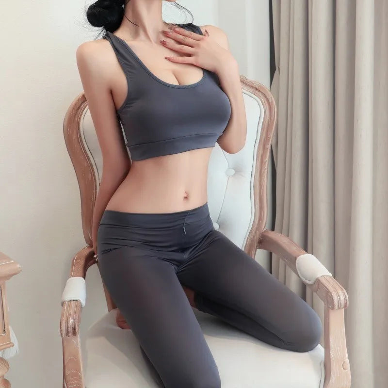 Erotic lingerie Open range sports pants seductive and flirtatious wearing yoga pants externally underwear women Clothing sets