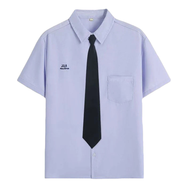 Men/Women JK Uniform Thai Style School Uniforms Short Sleeve White Shirt/Light Purple Shirt Preppy Style Pleated Skirt w/bow Tie