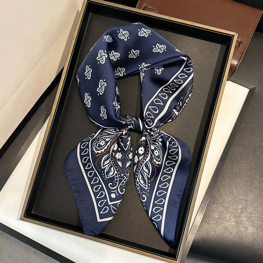 2025 New Paisley Print Silk Scarf for Women Square Hijab Soft Neck Tie Female Fashion Decoration Silk Headscarf 70*70cm Kerchief