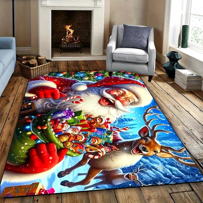 VIKAMA Santa Claus-Themed Christmas Decorative Carpet Rug For Bedroom Carpet For Live Room Large Area Rugs for Living Room Home