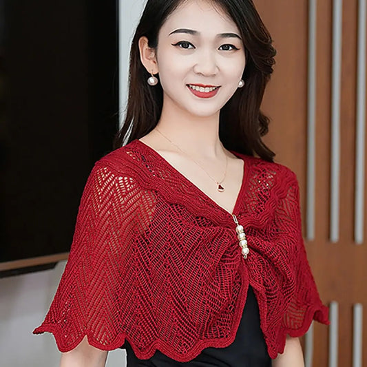 Short Outer Wear Multicolor Knitted Shawl Breathable Short Tulle Shawl Thin Coat Women