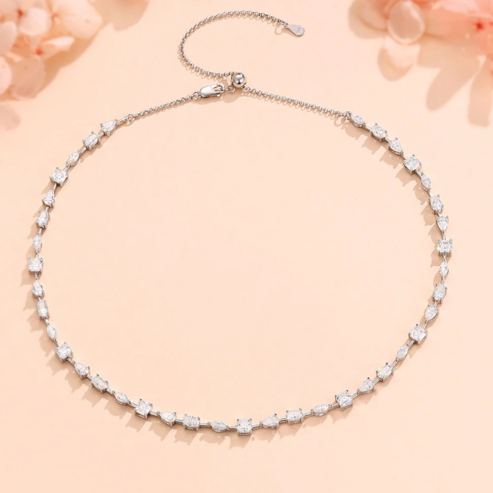 MUXIFC Full Moissanite Tennis Necklace Pear Oval Marquise Cut Lab Diamond Choker For Women S925 Silver Wedding Clavicle Chain