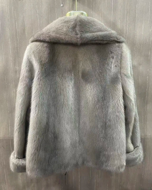 Ladies' real mink fur coat, collar mink fur leather jacket, winter warmth and fashion