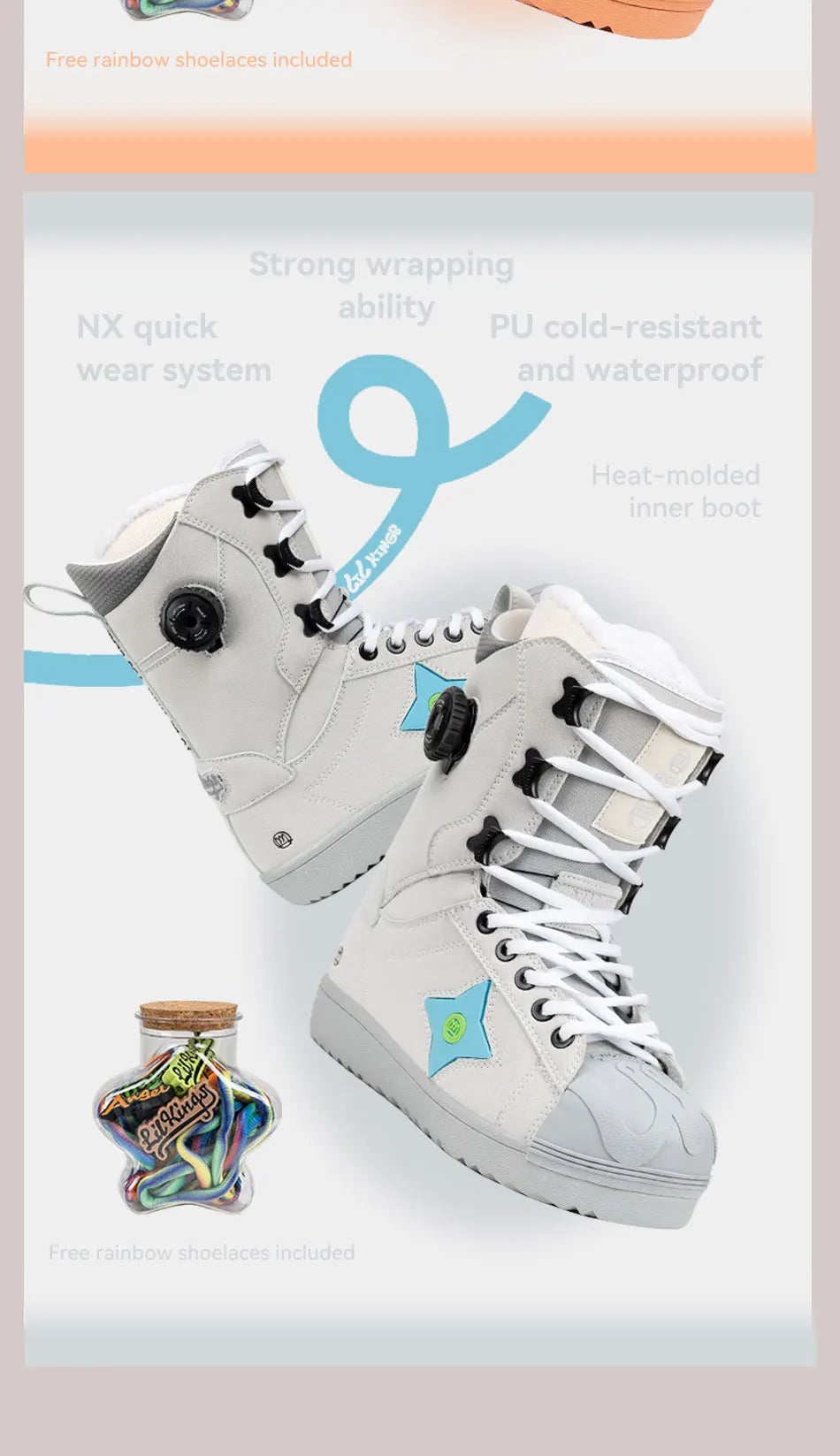 LILKINGS Wishing Star Snowboard Boots Side Buckle Lacing Quick Entry Thermo Liner Women Men 36-45
