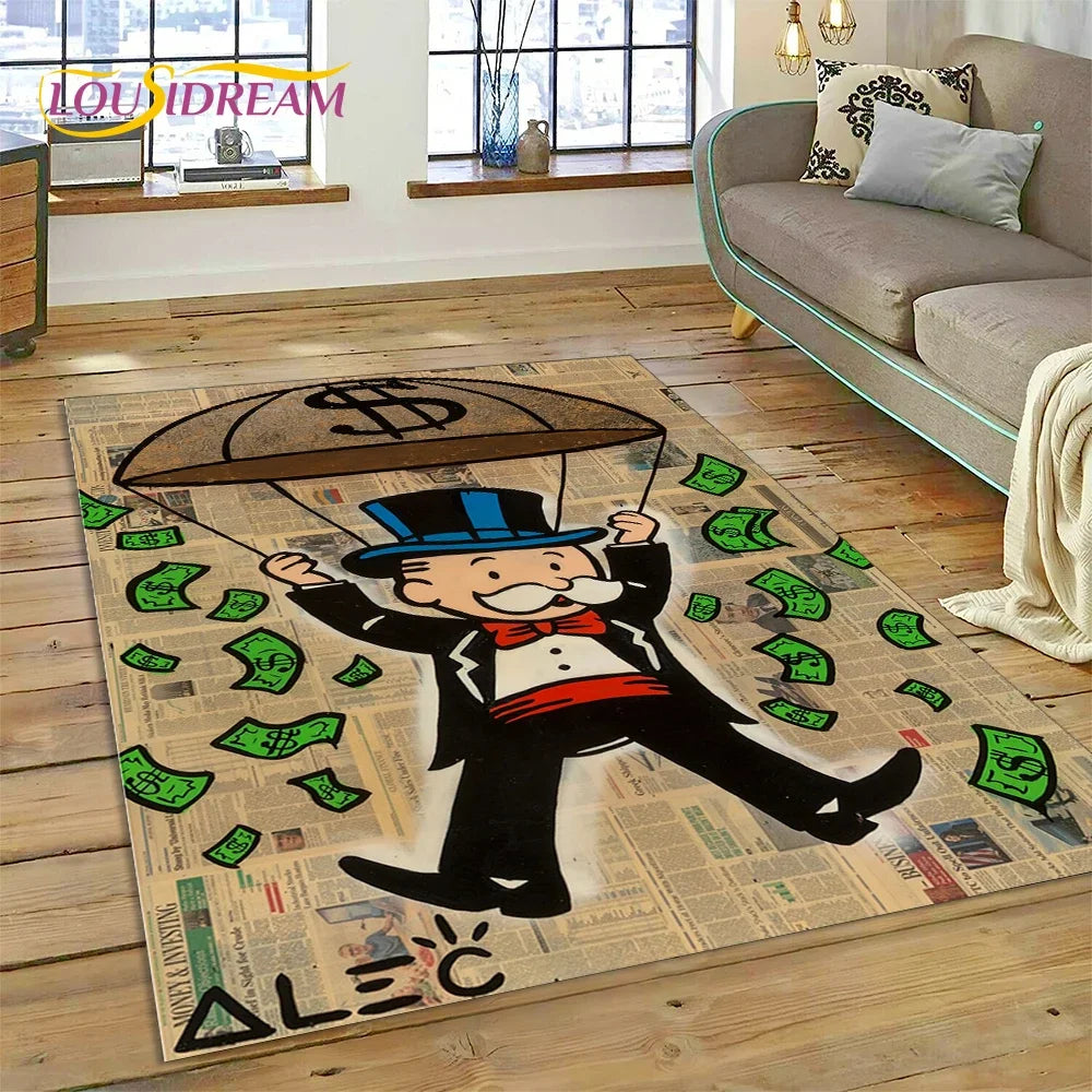 Game Dollar Monopoly Cartoon Money Rug Carpet for Living Room Bedroom Home Decor,Floor Mat Non-slip Decoration for Sofa Doormat