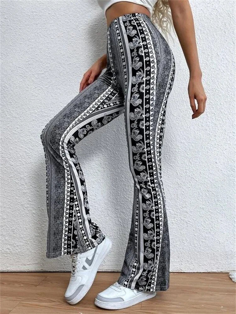 Personalized and Trendy Street Style Women's High Elasticity Tight Fitting Slightly Flared Sexy Printed Pants Leggings