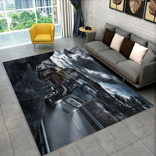3D Volvo Truck Lorry Rug Carpet for Living Room Bedroom Home Decor,Floor Mat Non-slip Decoration for Sofa Doormat Motorcycle Kid