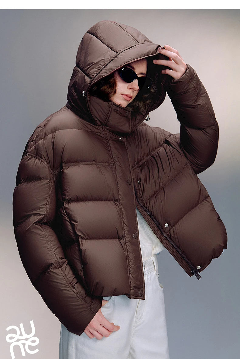 TOYOUTH Women Down Jackets 2025 Winter New Ultra-soft Cicada Wing Puff Hooded 90% Down High Loft Bread Coat