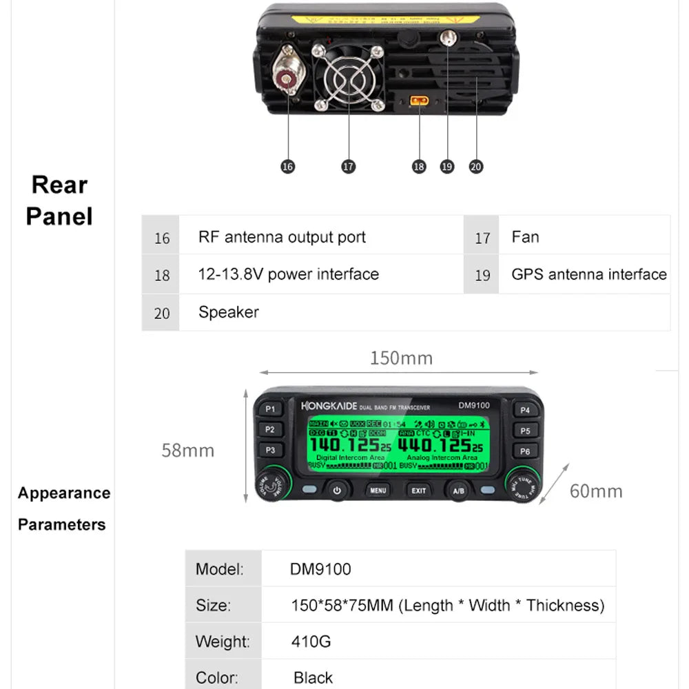 Hongkaide DM9100 DMR Digital Radio with GPS APRS Bluetooth VHF UHF Dual Time Slots 25W High Power Long Range Walkie Talkie