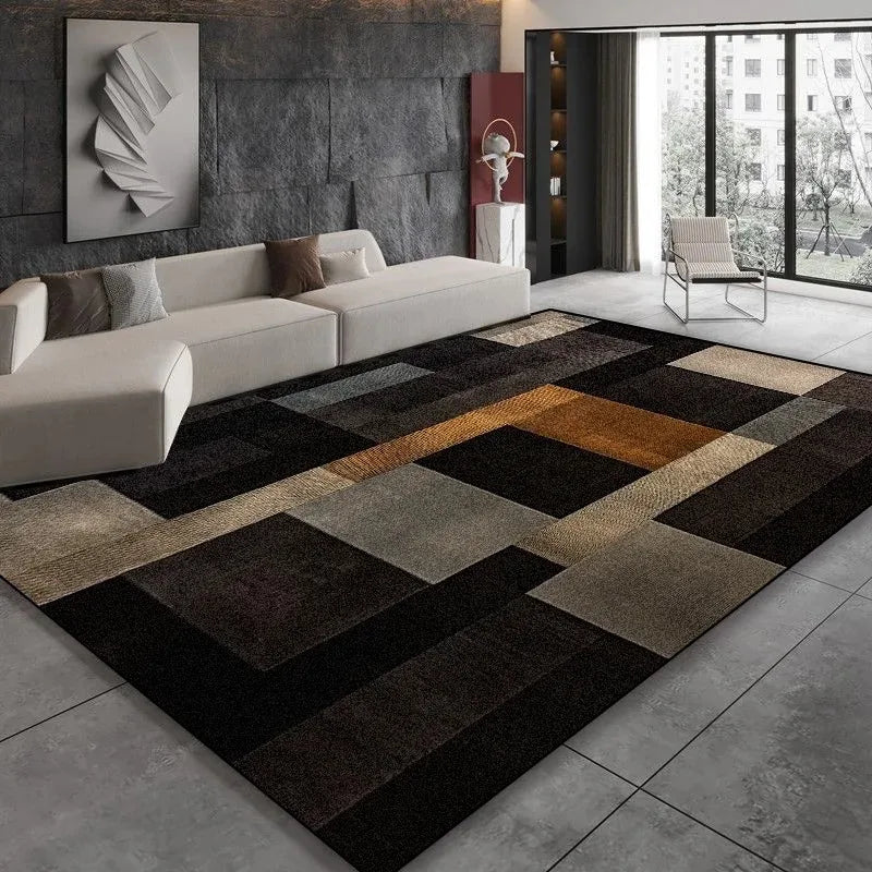 Modern Black Brown Geometry Carpet Living Room Decor Bedroom Bedside Soft Floor Mat Home Sofa Non-slip Large Rugs Customizable