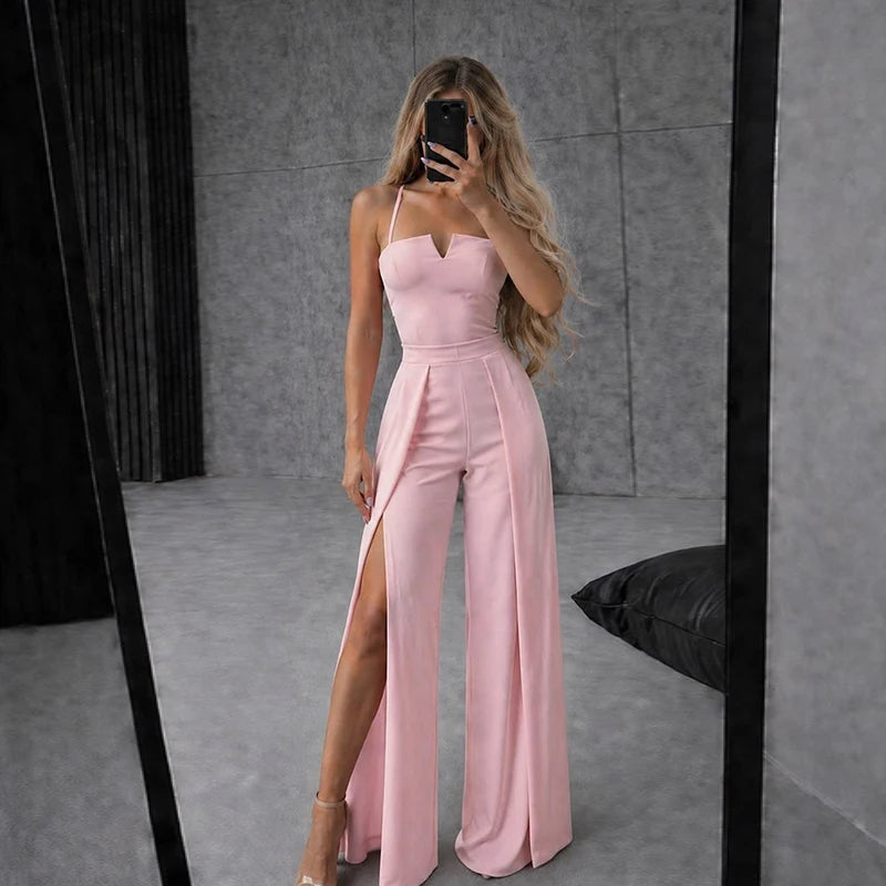 Commute Sling Jumpsuits Women Square Neck High Waist Split Solid Jumpsuit Female 2026 Summer New Fashion Soft Streetwears Lady
