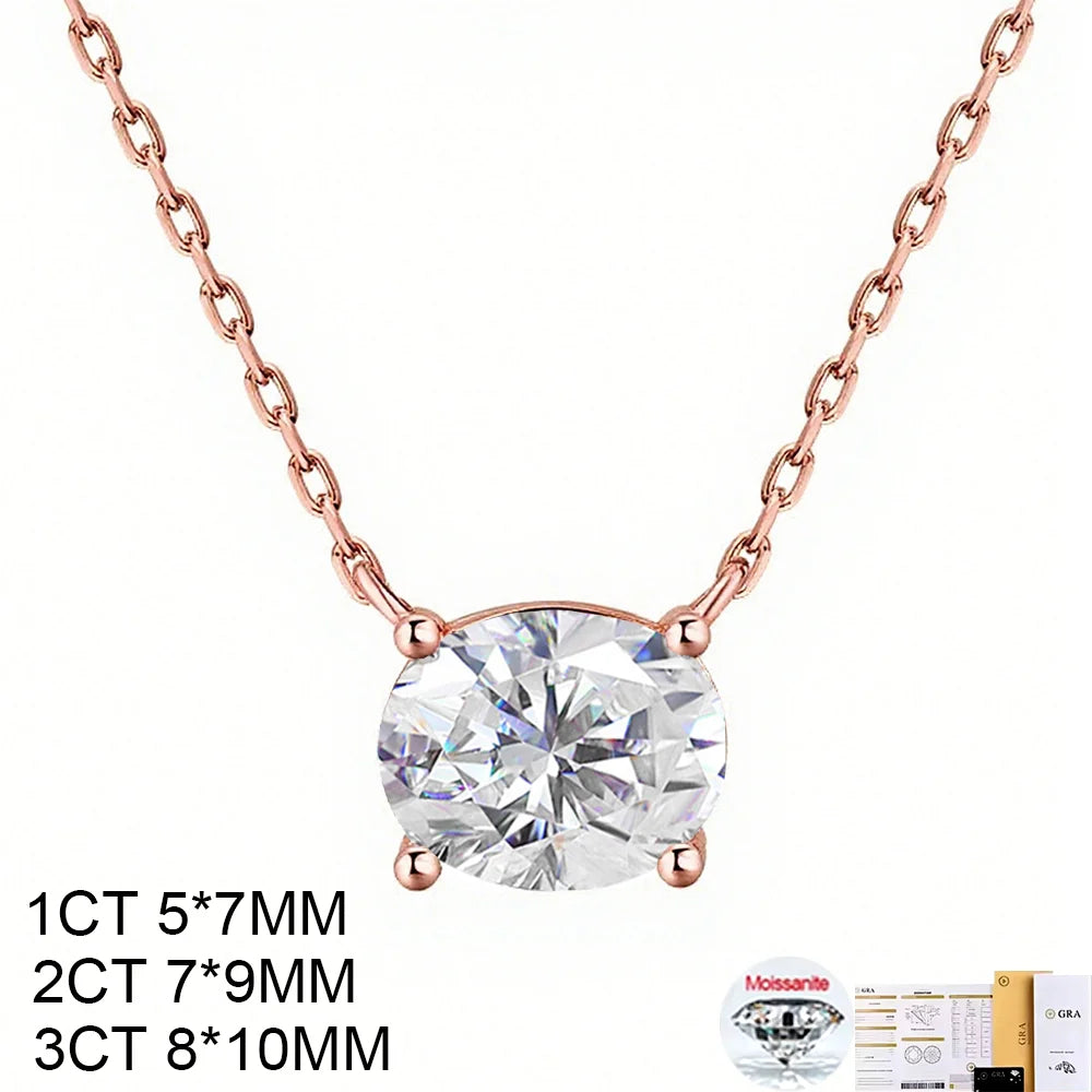COSYA 1/2/3CT Oval Cut Moissanite Necklace For Women S925 Silver Plated 18K Gold East West Solitaire Diamond Chain Fine Jewelry