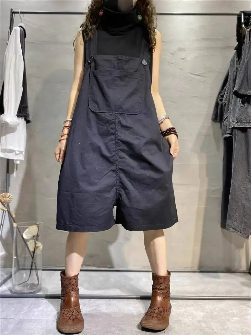 Workwear-style Overalls Shorts For Women Summer Loose Casual Age-reducing Slimming Jumpsuit XY421