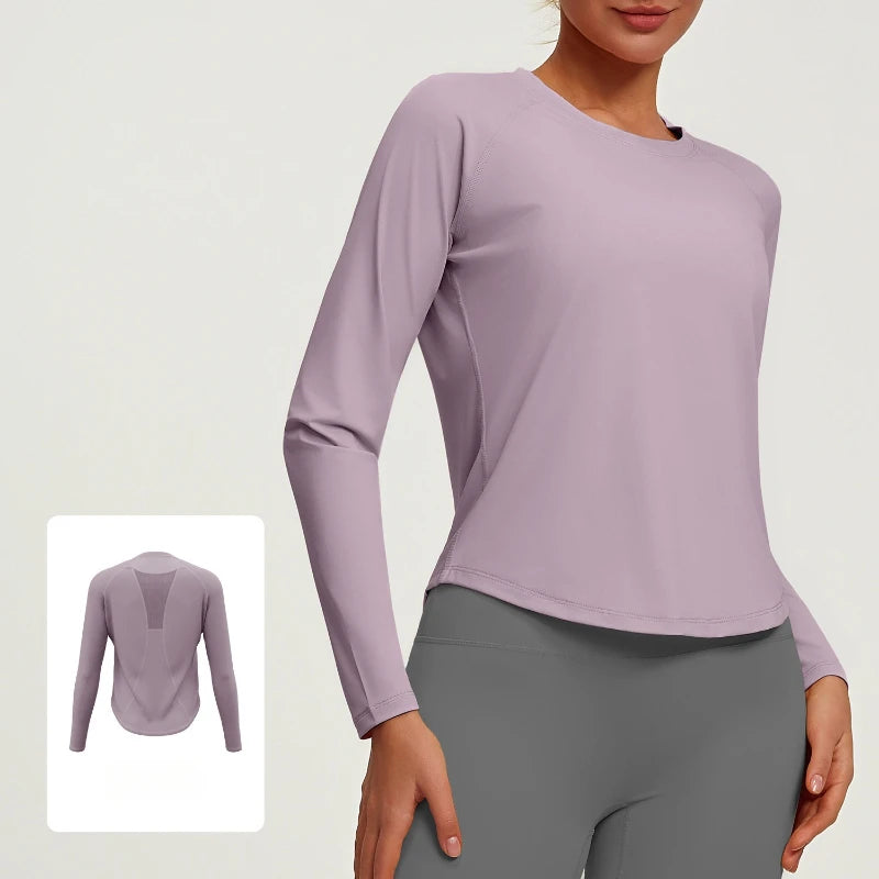 2026 Spring Summer New Women's Yoga Top Loose Mesh Breathable Sports Long Sleeve T-shirt Basic Solid Color Top Riding Clothes