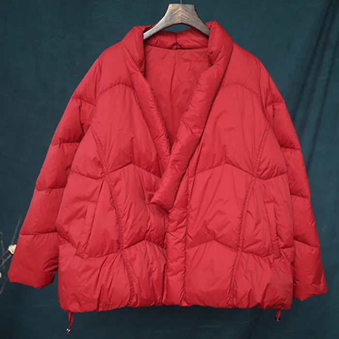 Schinteon Women Japanese Style Jacket Over Size White Duck Down Coat Loose Warm Autumn Winter Casual Outwear Top Quality