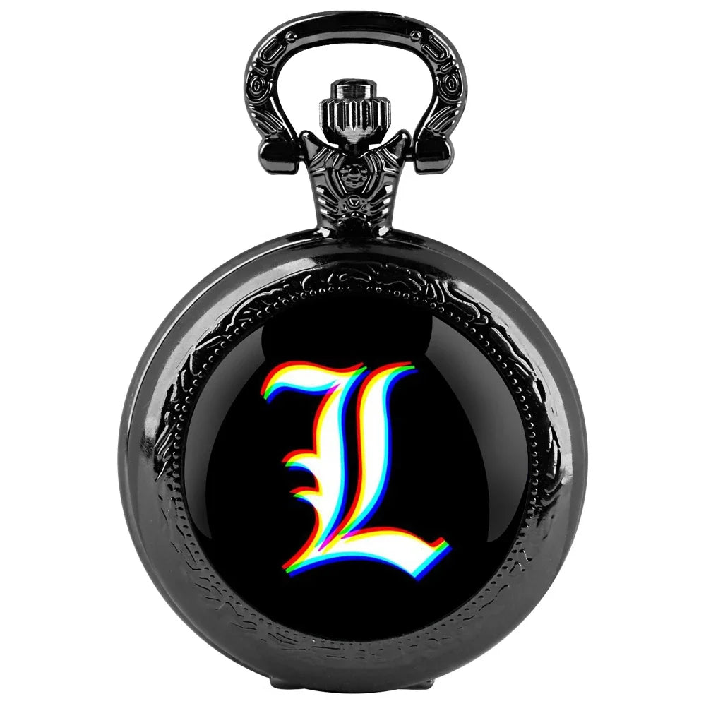 Classy Death Note Design Black Quartz Pocket Watch Fashion Necklace Timing Pendant with Chain Gift for Man Woman Souvenir