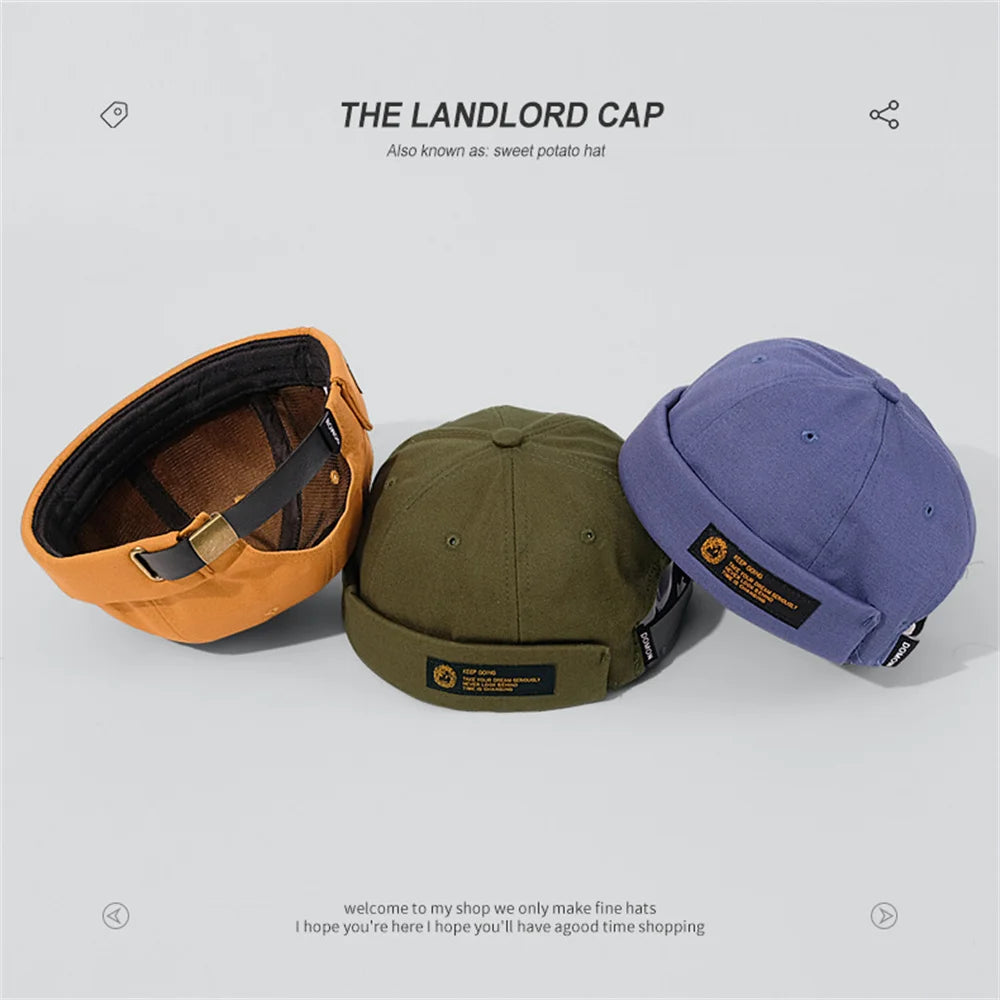 Retro Letter Label Brimless Caps Unisex Solid Color Beanie Men Women Summer Street Adjustable Docker Hats Melon Cap Hip Hop Cap