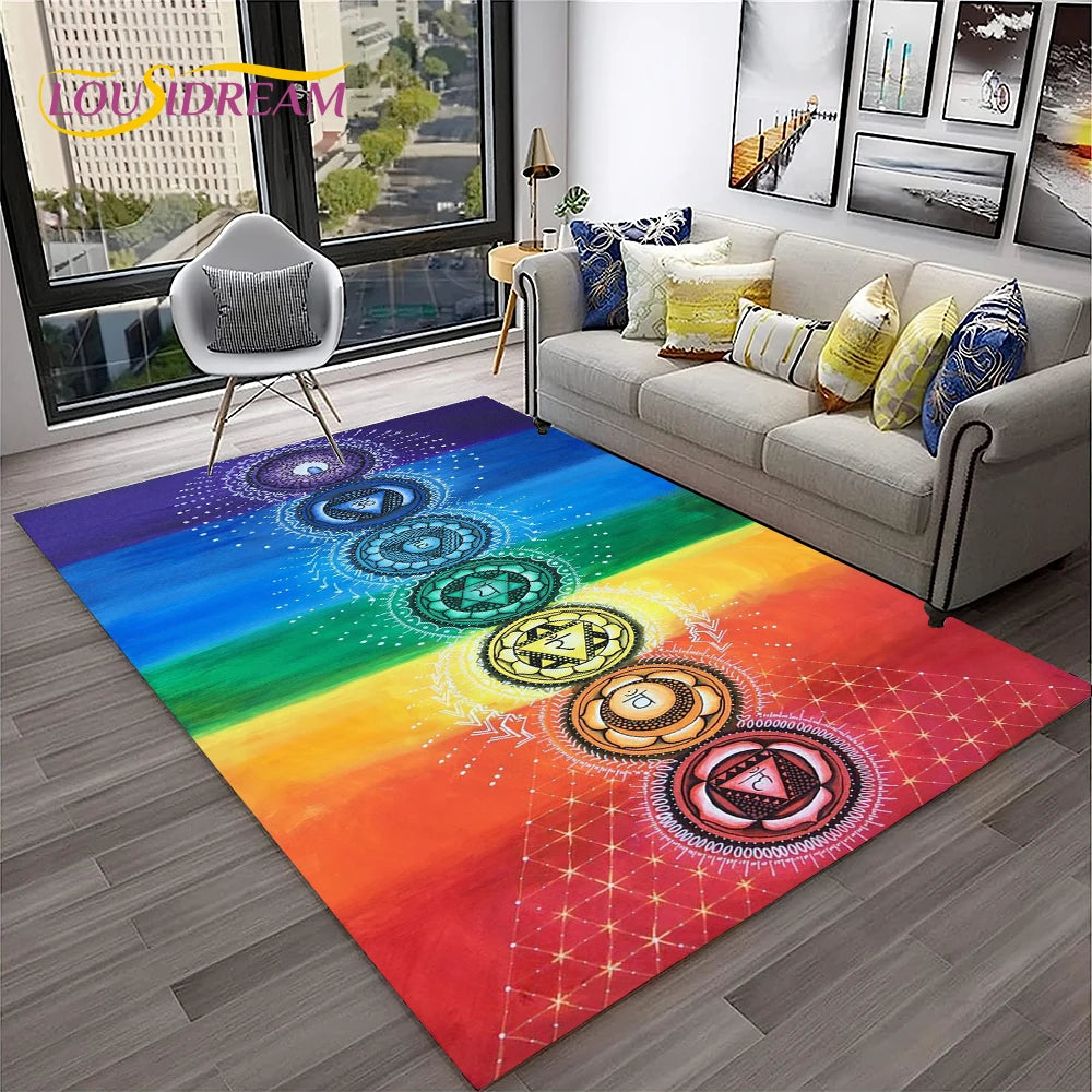 Naturalize Yoga Meditation Rainbow 7 Chakra Soft Carpet Rug for Home Living Room Bedroom Sofa Doormat Decor, Non-slip Floor Mat