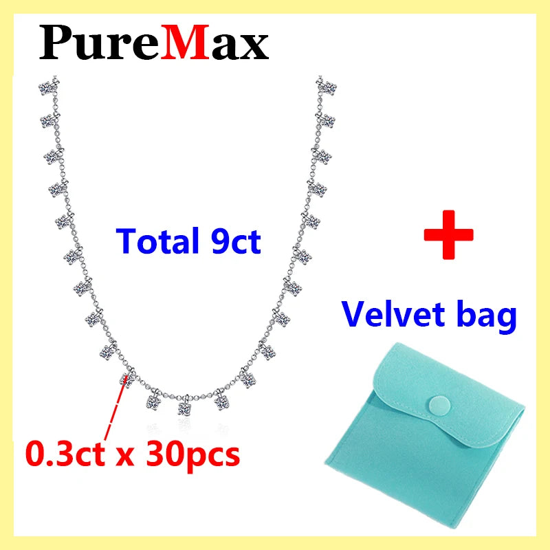 PureMax 3ct/9ct Premium Real Shiny Moissanite Necklace For Women S925 Silver Moissanite Diamond Necklace Party Fine Jewelry