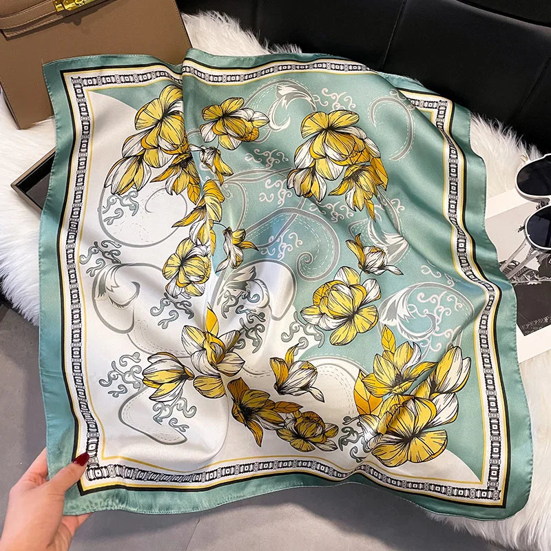 2025 Korean Satin Silk Scarf 70cm Square Women Fashion Shawl Wrap Neckerchief New Elegant