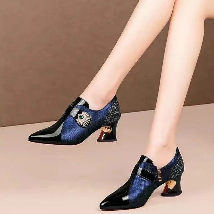 2026 Zapatos De Mujer Women Cute Green Pu Leather Pointed Toe High Heel Shoes Lady Classic Black Office Pumps Sapatos Femininas