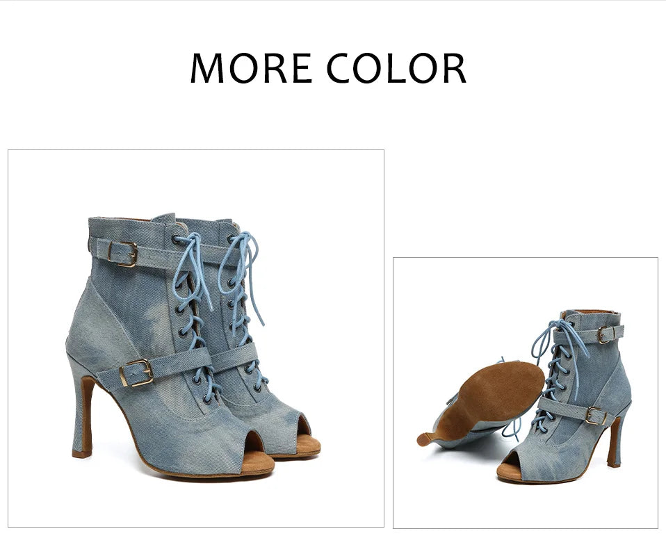 SWDZM New Ladies Dance Shoes Ballroom Dance Boots Denim Jazz Dance Shoes Girls Sexy Pole Dance Ballroom Dance Cowboy Boots