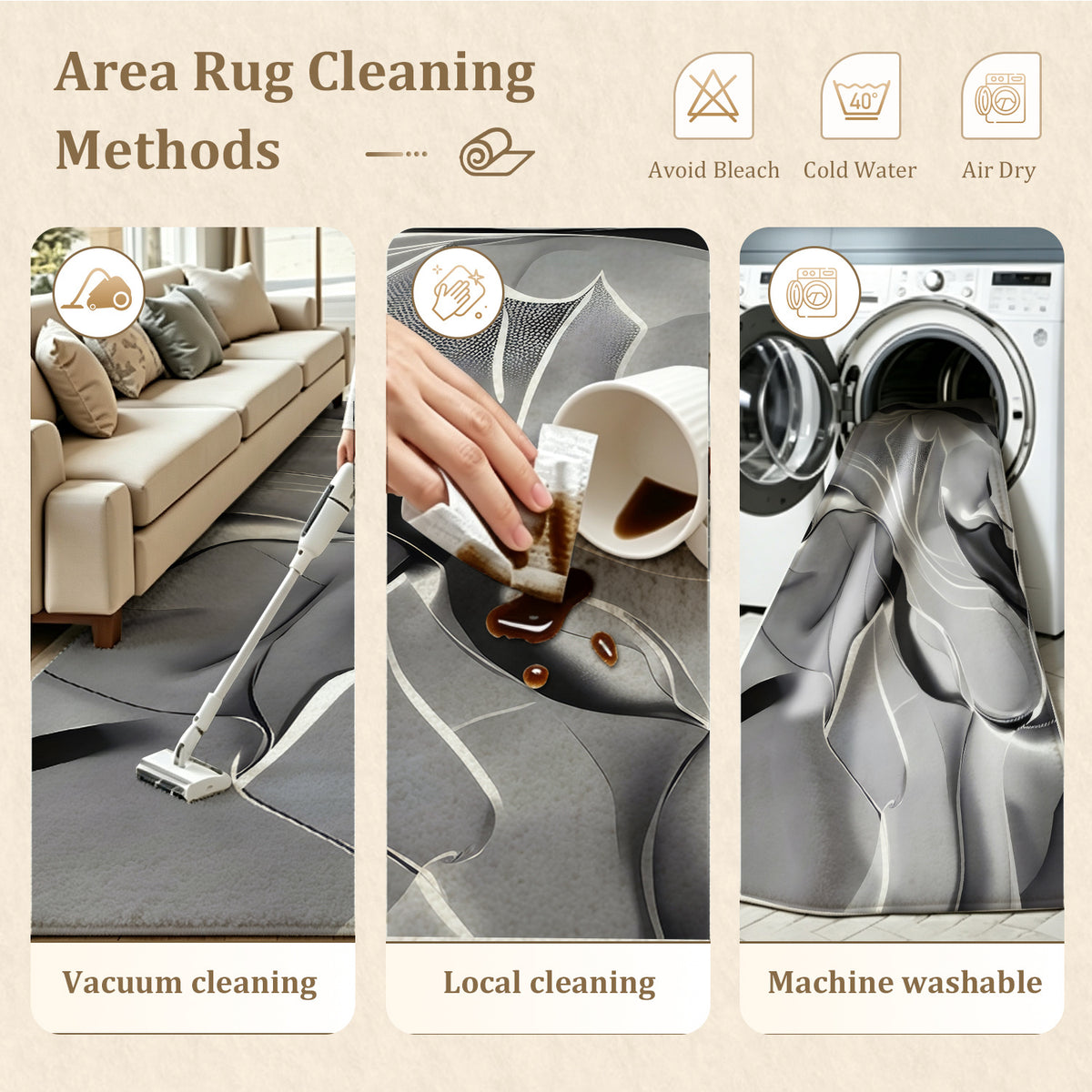Large Indoor Area Rug, Soft Velvet Low Pile with Non-Slip Dotted Backing, Machine Washable, Abstract Silver Gray Fluid Modern Pattern for Living Room Bedroom Home Decor