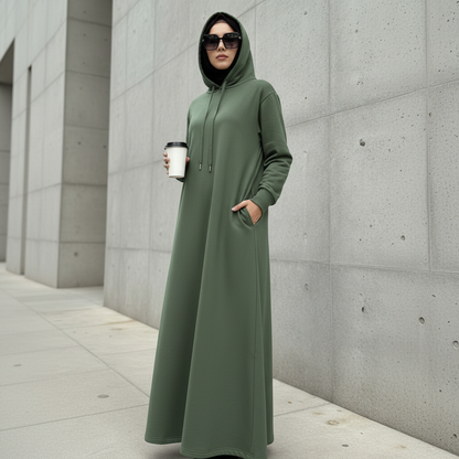 French Terry Hoodie Abaya With Pockets  (MA340)