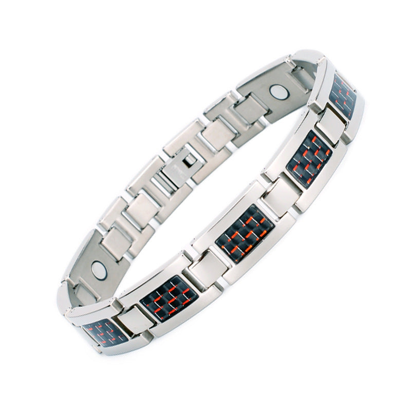 Carefully Selected Titanium Steel Jewelry, Stainless Steel Bracelet, Men's Pure Titanium Bracelet, Gift, Magnetic Jewelry, Cool Black Carbon Fiber Business