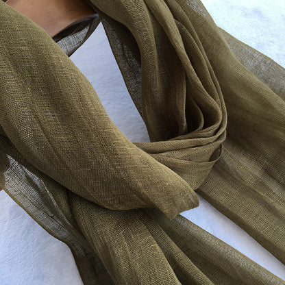 55*180cm Fashion Soft Solid Women 100% Linen Flax Tassel Scarf Summer Travel Sunscreen Long Shawl Elegant Hijab Women Foulard