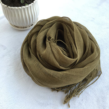 55*180cm Fashion Soft Solid Women 100% Linen Flax Tassel Scarf Summer Travel Sunscreen Long Shawl Elegant Hijab Women Foulard