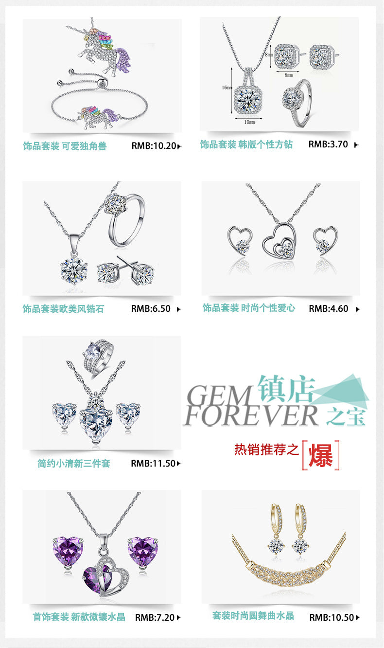 Cross-border ins trendy line jewelry suit angel tears water drop necklace earrings literary female zircon jewelry suit
