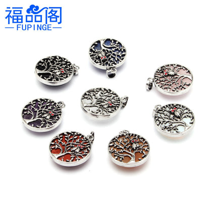 Fashion ancient silver owl tree of life pendant natural water wafer ring inlay pendant foreign trade jewelry necklace