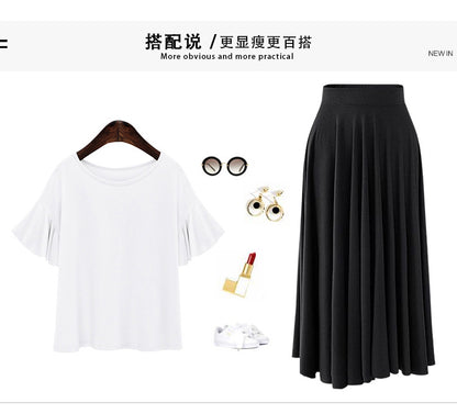 Summer New modal loose large size skirt 200kg fat mm long large swing skirt high waist pleated umbrella skirt