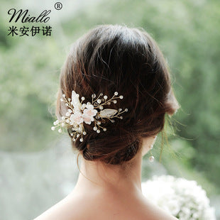 European and American New Jewelry Handmade Bridal Headwear Alloy Flower Branches Hair Comb Pearl Diamond Comb Banquet Hair Accessories