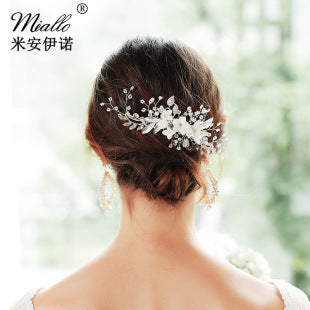 European and American New Jewelry Handmade Bridal Headwear Alloy Flower Branches Hair Comb Pearl Diamond Comb Banquet Hair Accessories