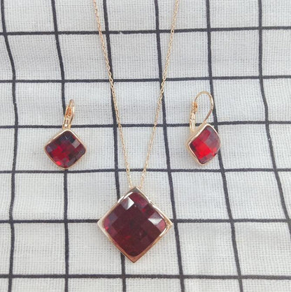 Classic Temperament Square Crystal Necklace Earrings suit European and American Retro Fashion Jewelry Cross-border E-commerce Supply