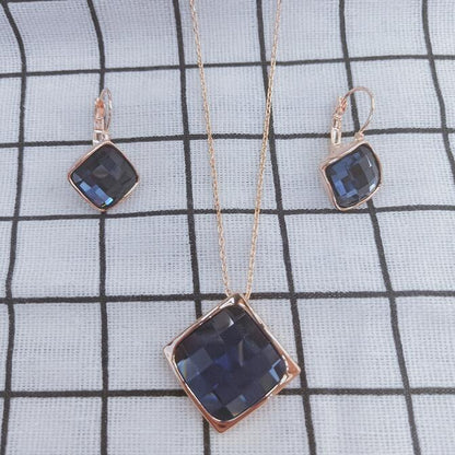 Classic Temperament Square Crystal Necklace Earrings suit European and American Retro Fashion Jewelry Cross-border E-commerce Supply