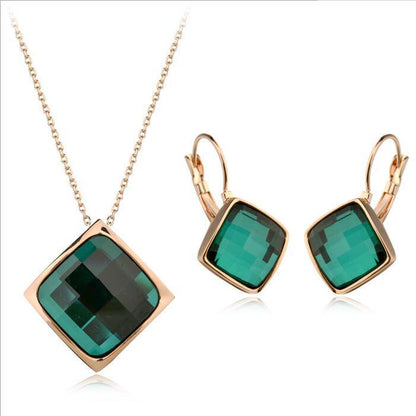 Classic Temperament Square Crystal Necklace Earrings suit European and American Retro Fashion Jewelry Cross-border E-commerce Supply